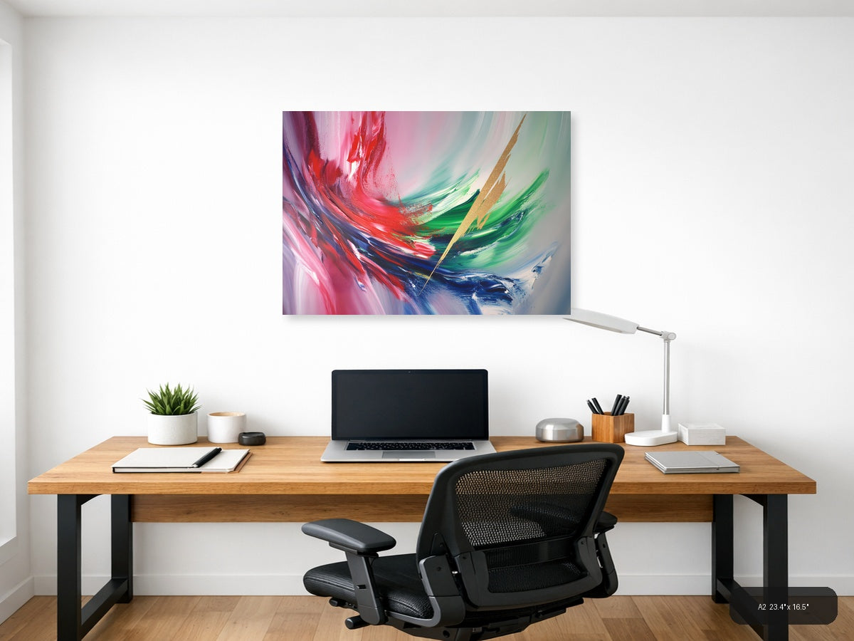Abstract Fluid Motion Pink Red Green Blue Wall Art — A2 / Office