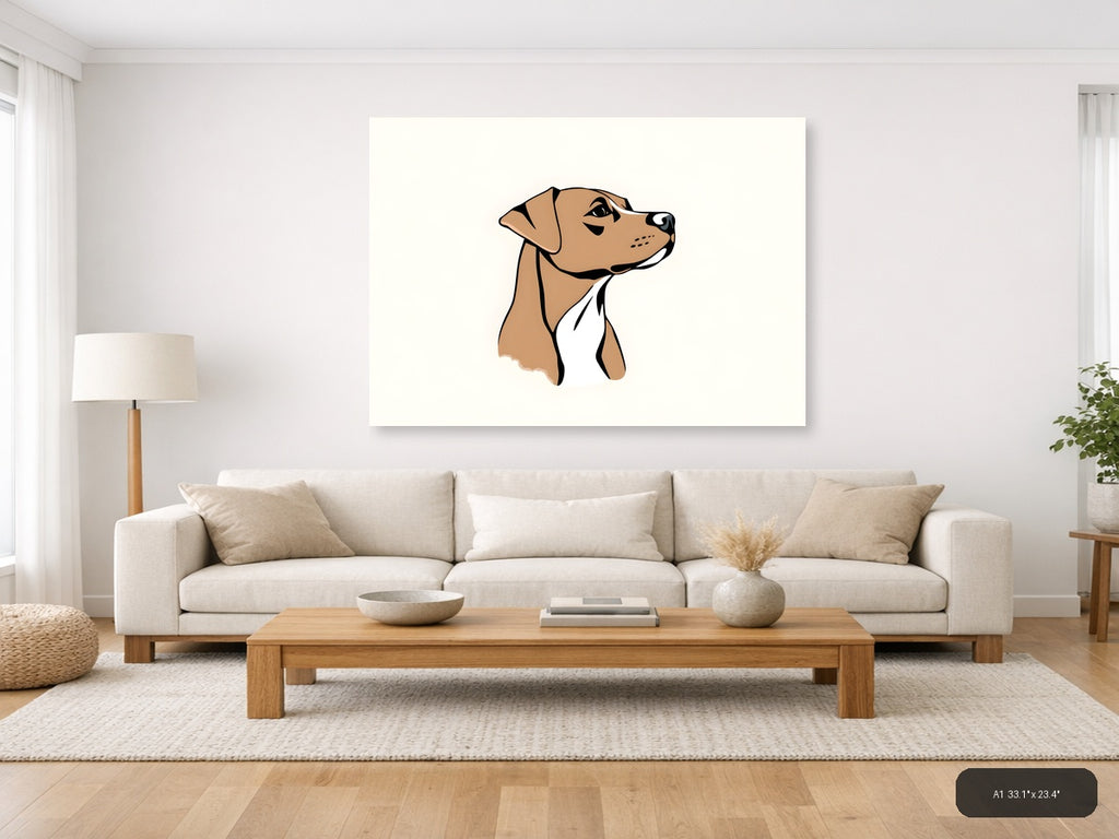Minimalist Brown Dog Portrait Landscape Wall Art — A1 / Living Room