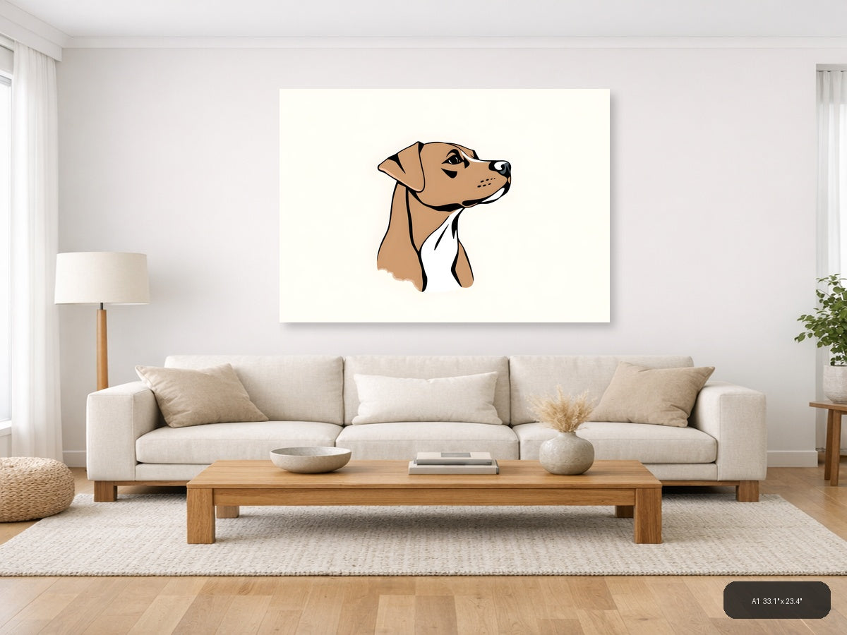 Minimalist Brown Dog Portrait Landscape Wall Art — A1 / Living Room