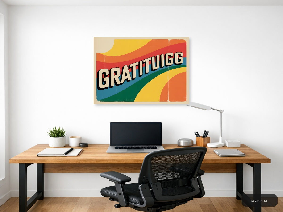 Gratitugg Vintage Retro Rainbow Waves Wall Art — A2 / Office