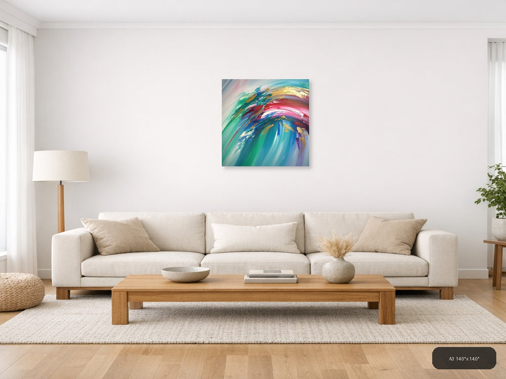 Colorful Abstract Swirl with Gold Accents Wall Art — A3 / Living Room