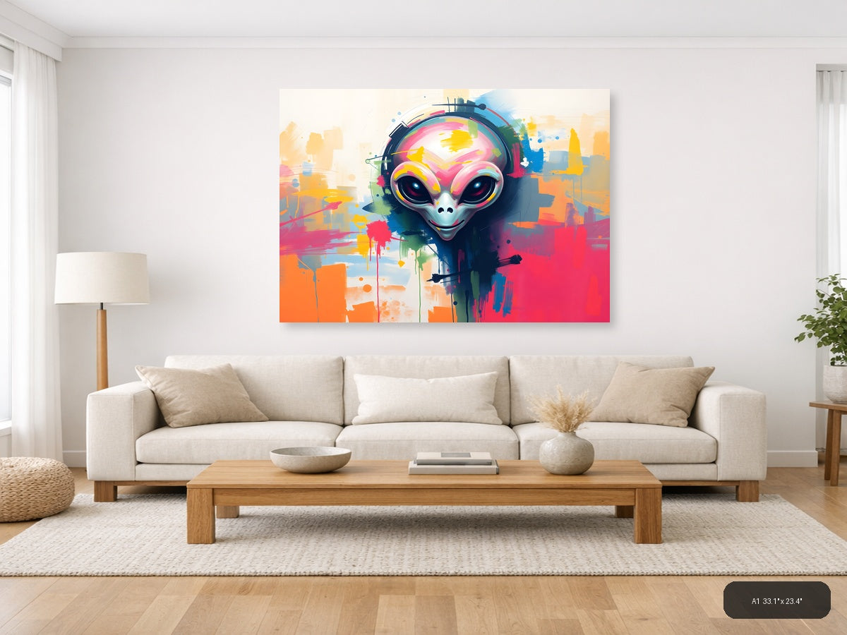 Colorful Alien with Headphones Abstract Wall Art — A1 / Living Room