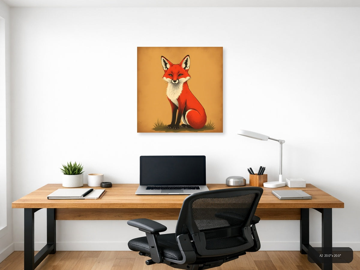 Vintage Red Fox Portrait Square Wall Art — A2 / Office