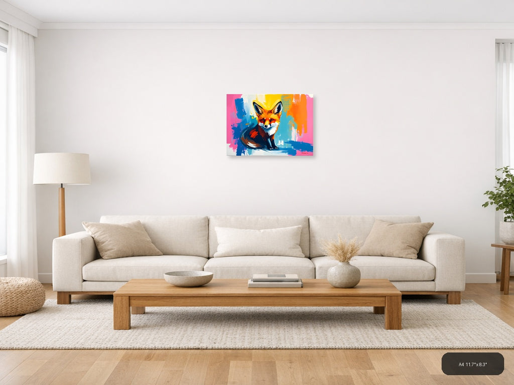 Colorful Abstract Fox Portrait - Modern Pop Art Wall Art — A4 / Living Room