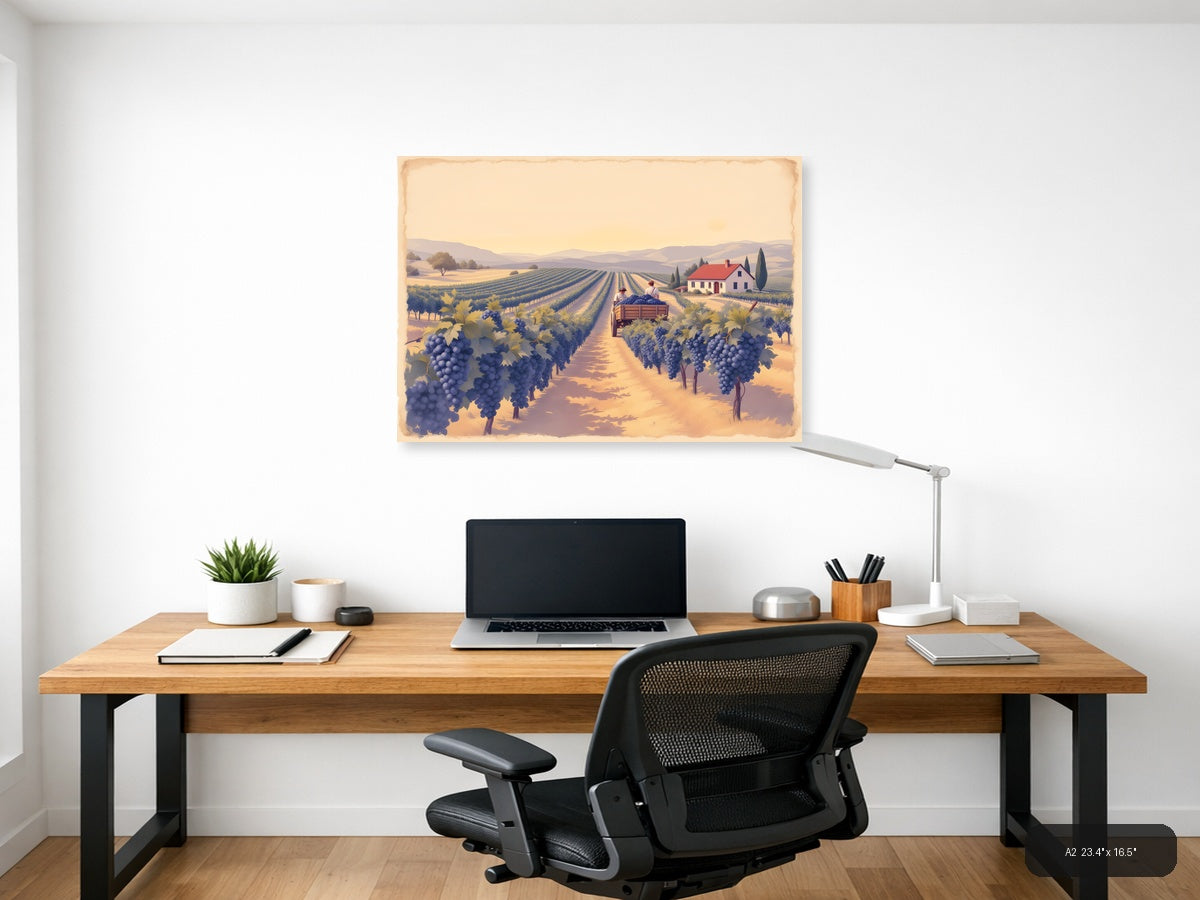 Vintage Tuscan Vineyard Harvest Landscape Wall Art — A2 / Office