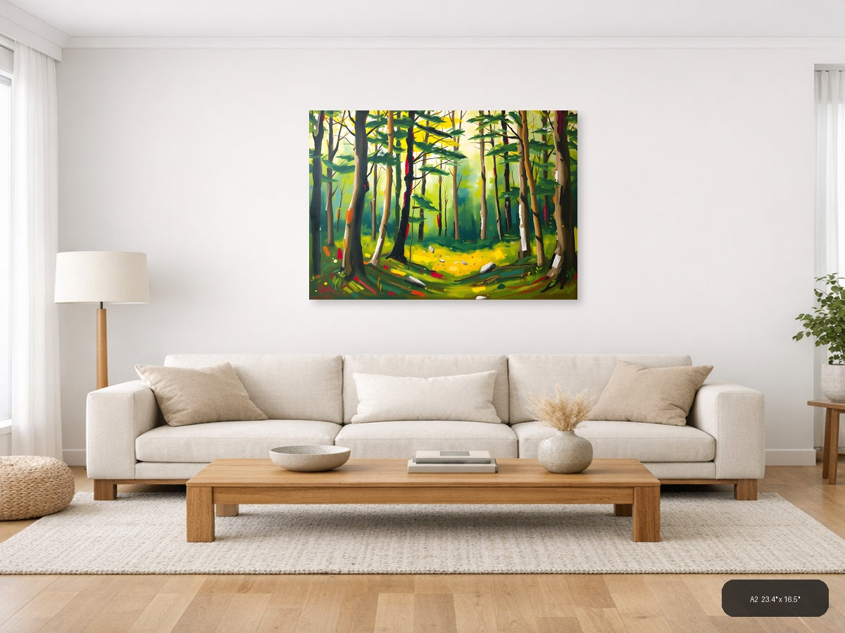 Abstract Forest Landscape with Vibrant Trees Wall Art — A2 / Living Room