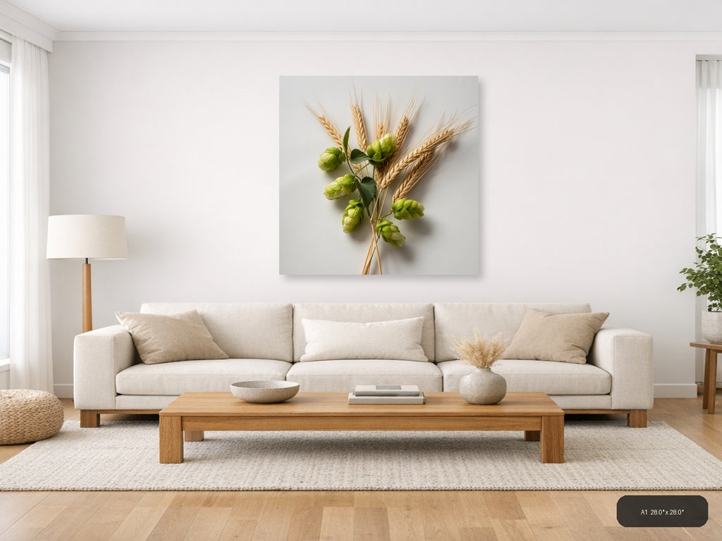 Barley and Hops Minimalist Botanical Wall Art — A1 / Living Room
