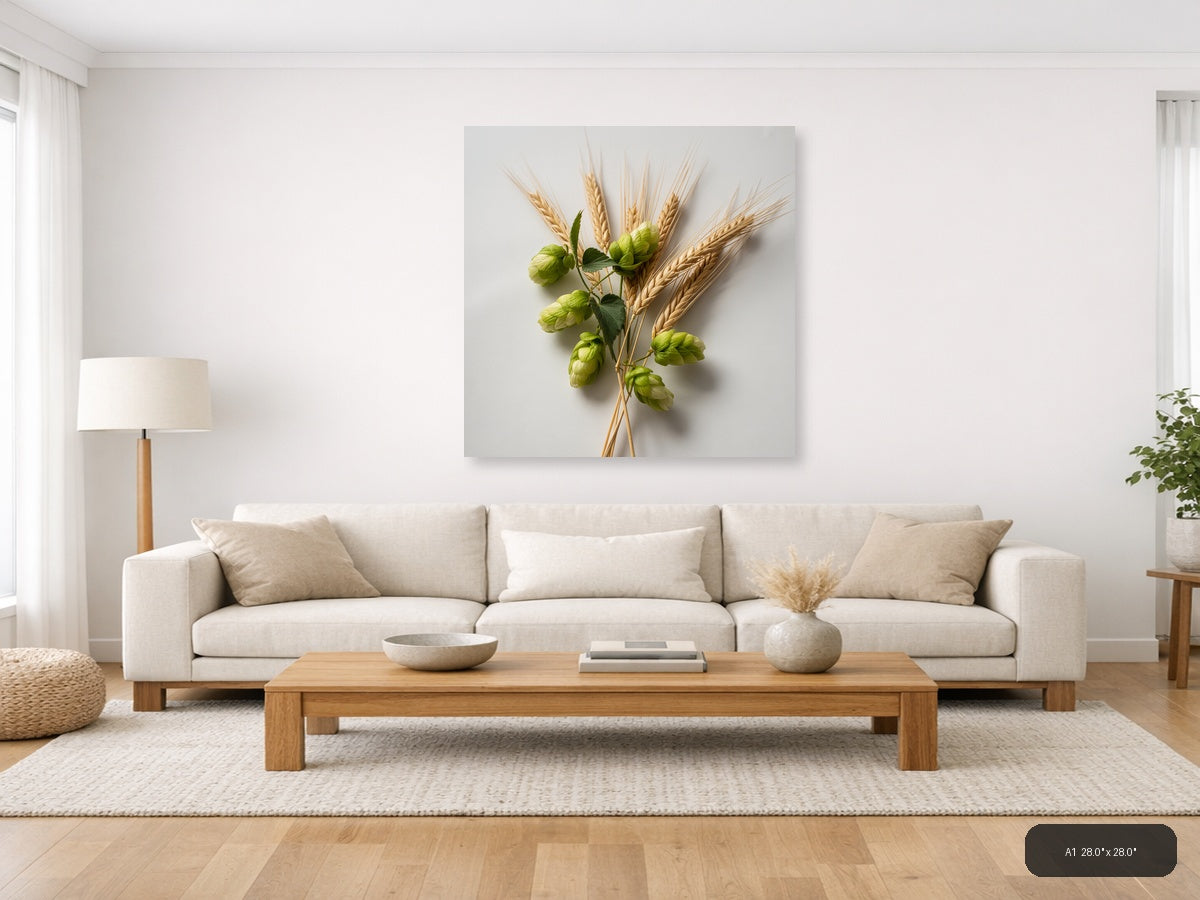Barley and Hops Minimalist Botanical Wall Art — A1 / Living Room