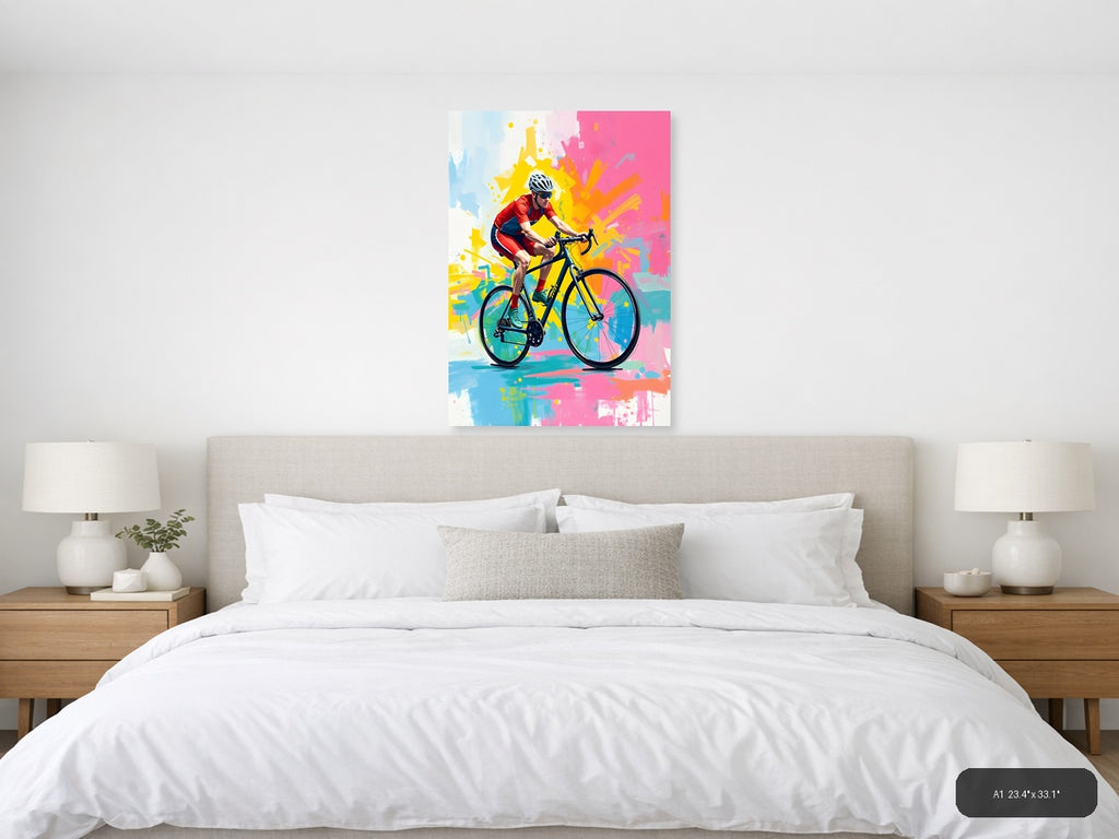 Cyclist in Motion Abstract Splatter Wall Art — A1 / Bedroom
