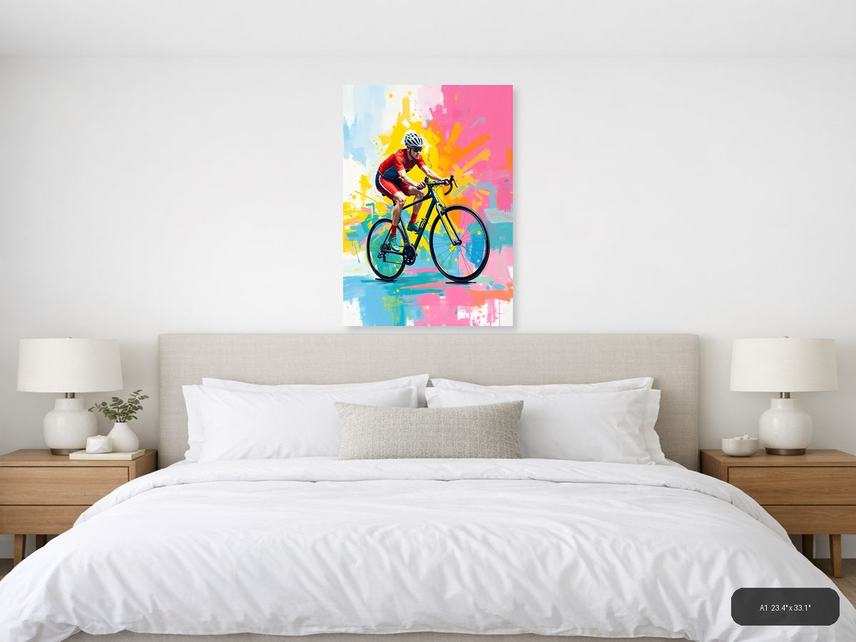 Cyclist in Motion Abstract Splatter Wall Art — A1 / Bedroom