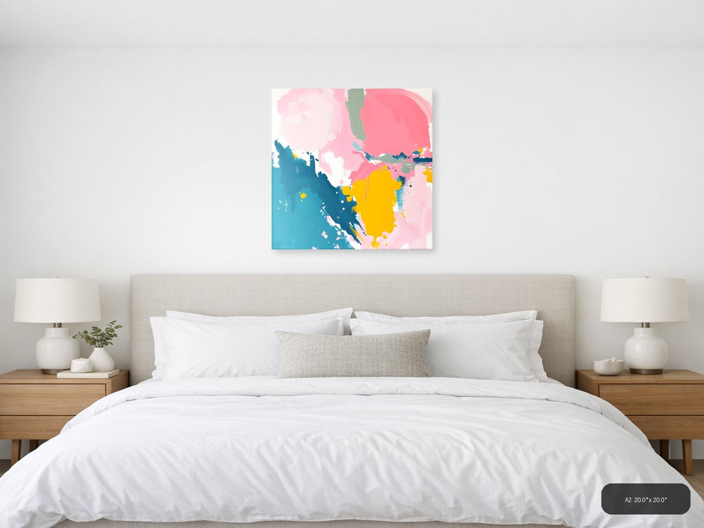 Abstract Profile in Pink, Blue & Yellow Wall Art — A2 / Bedroom