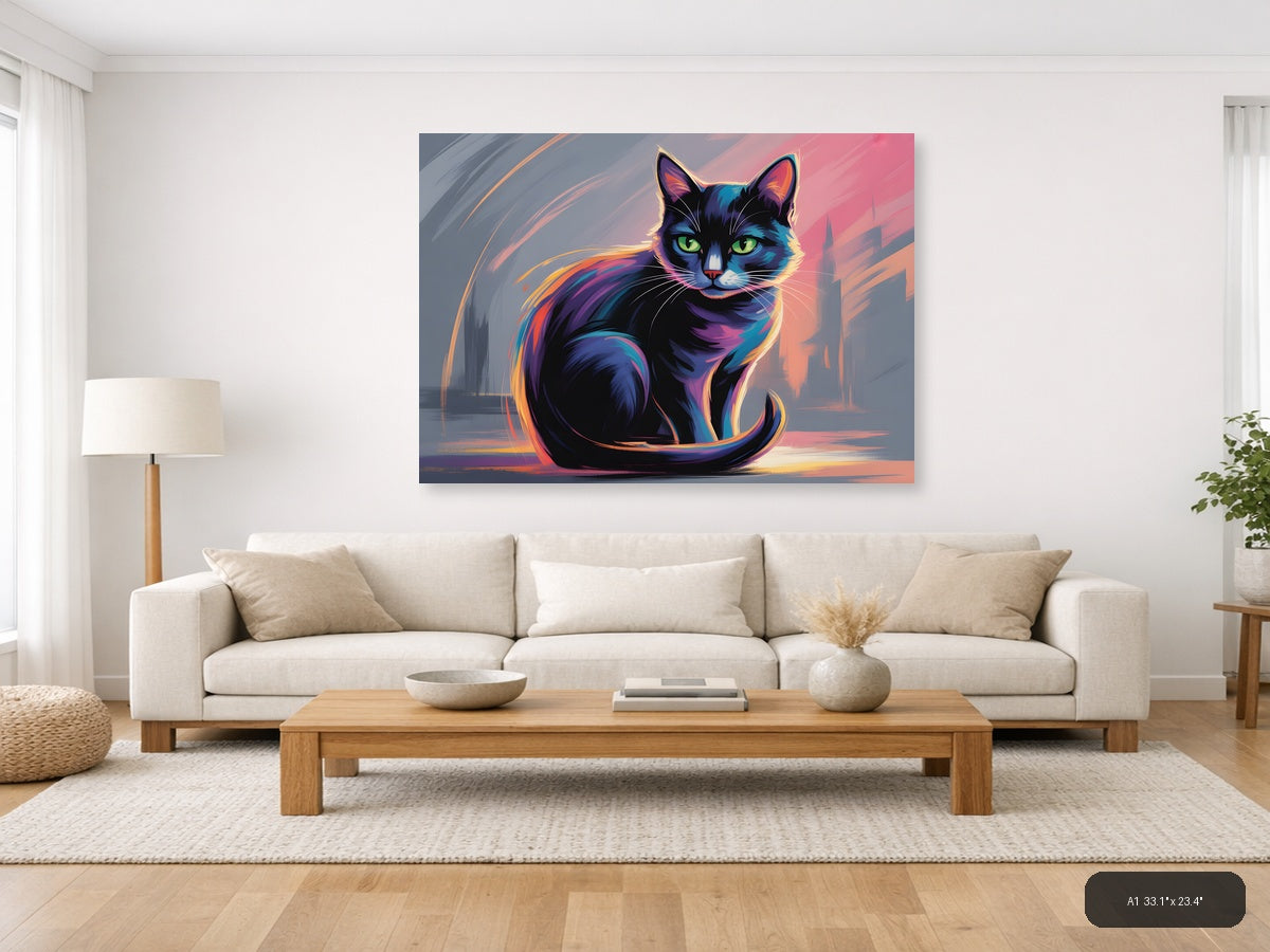 Neon Cat Abstract Glow Modern Wall Art — A1 / Living Room