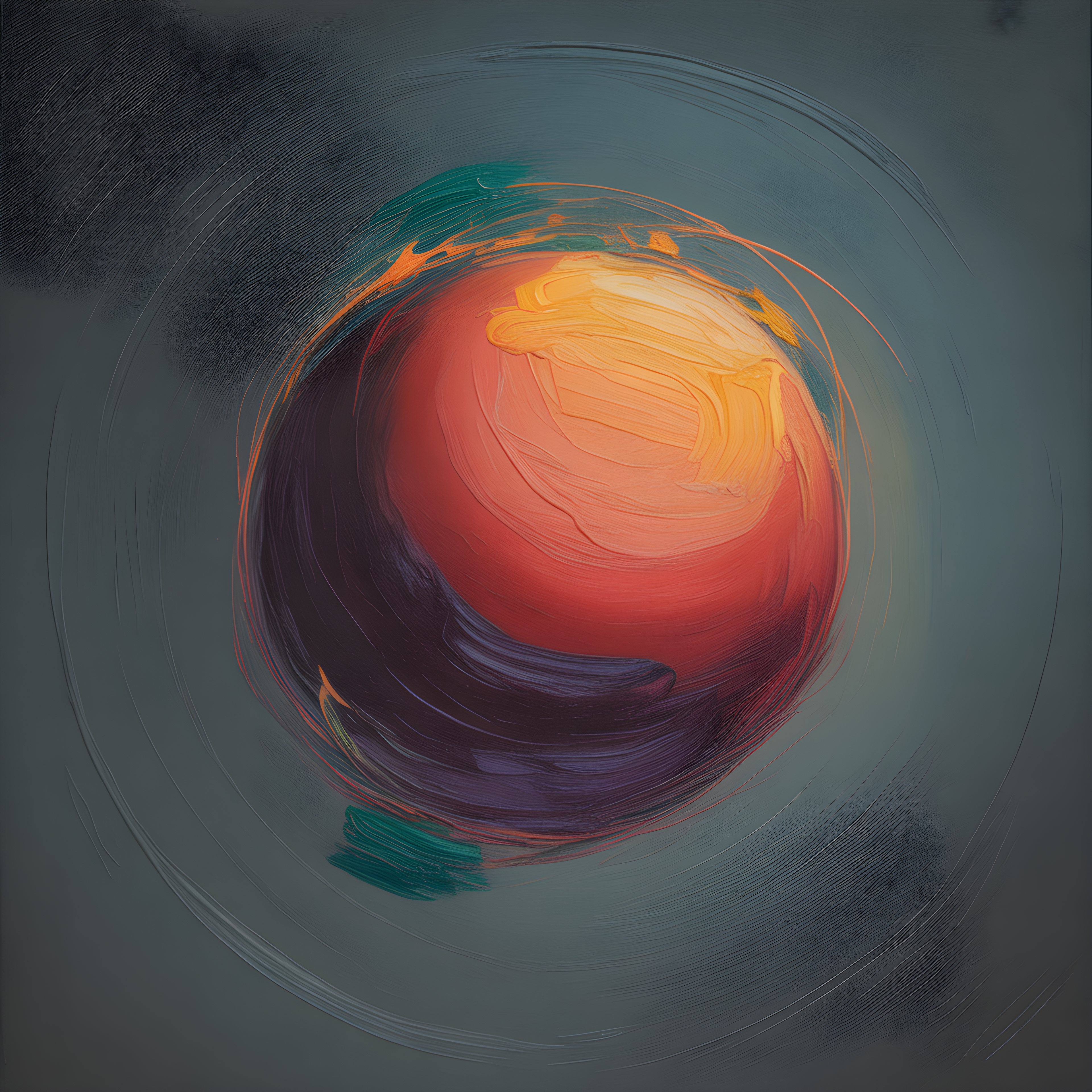 Abstract Swirling Orb Red Orange Teal Wall Art