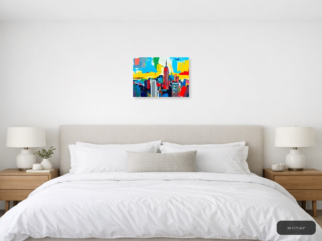 Abstract New York City Skyline Colorful Pop Art Wall Art — A4 / Bedroom