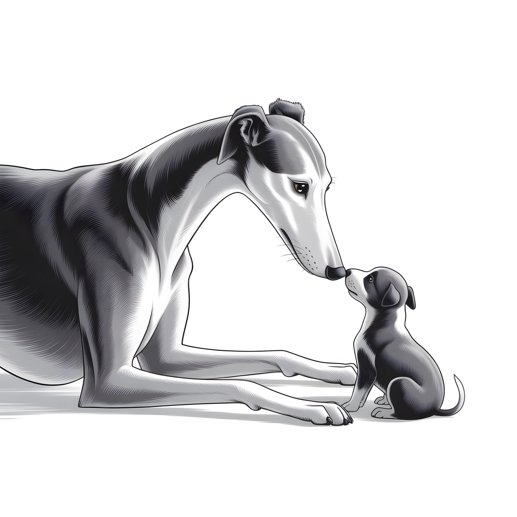 Large Dog and Puppy Minimalist Black White Wall Art