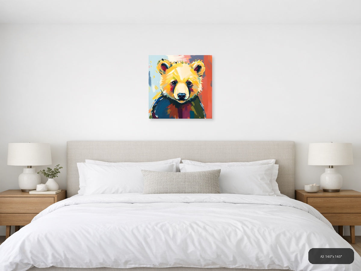 Colorful Abstract Bear Portrait Modern Wall Art — A3 / Bedroom