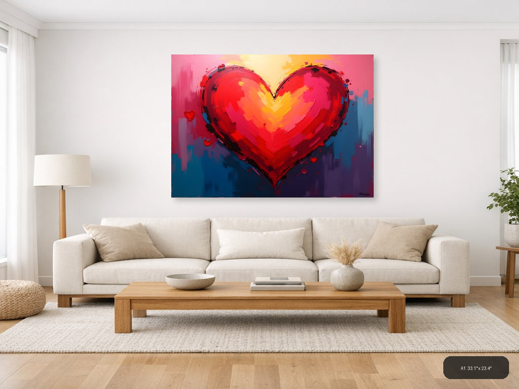 Bold Red Heart Abstract Painting - Modern Wall Art — A1 / Living Room