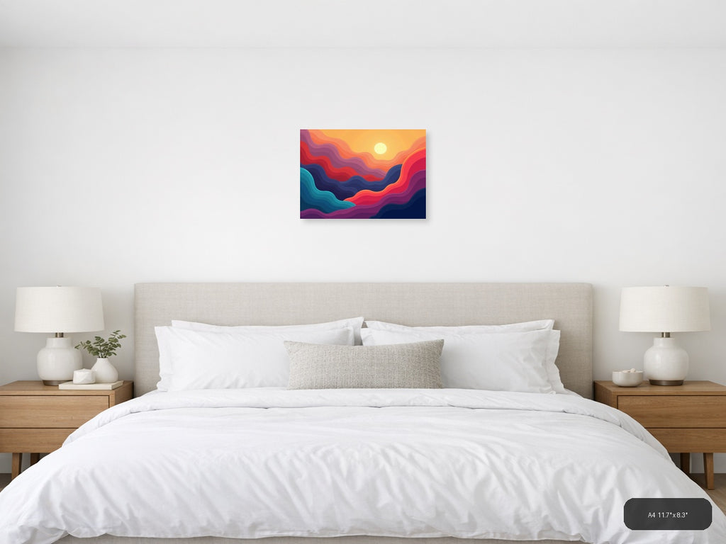Colorful Abstract Sunset Waves Landscape Wall Art — A4 / Bedroom