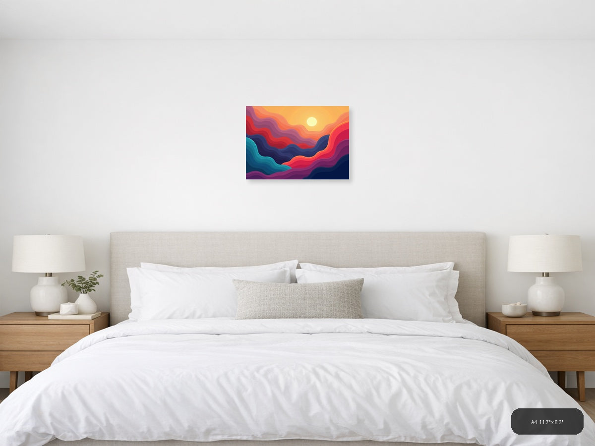 Colorful Abstract Sunset Waves Landscape Wall Art — A4 / Bedroom