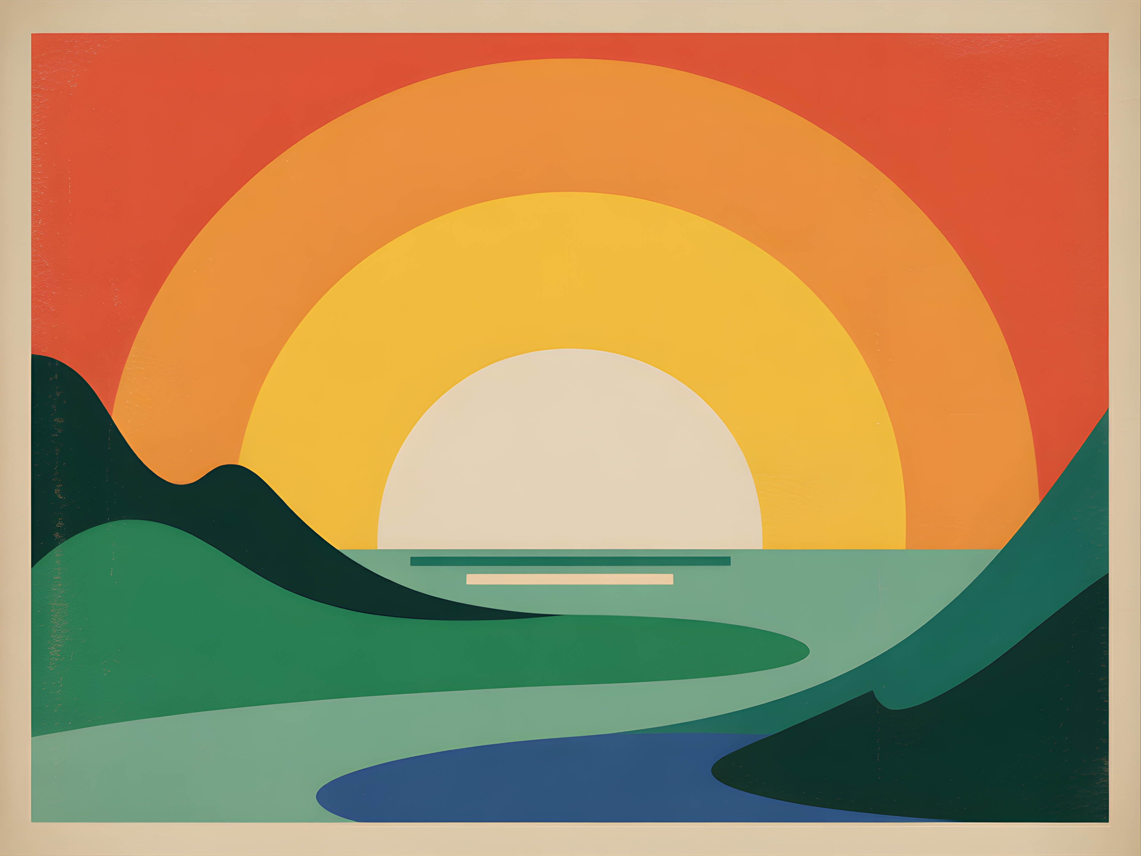 Vintage Sunset Landscape Minimalist Wall Art