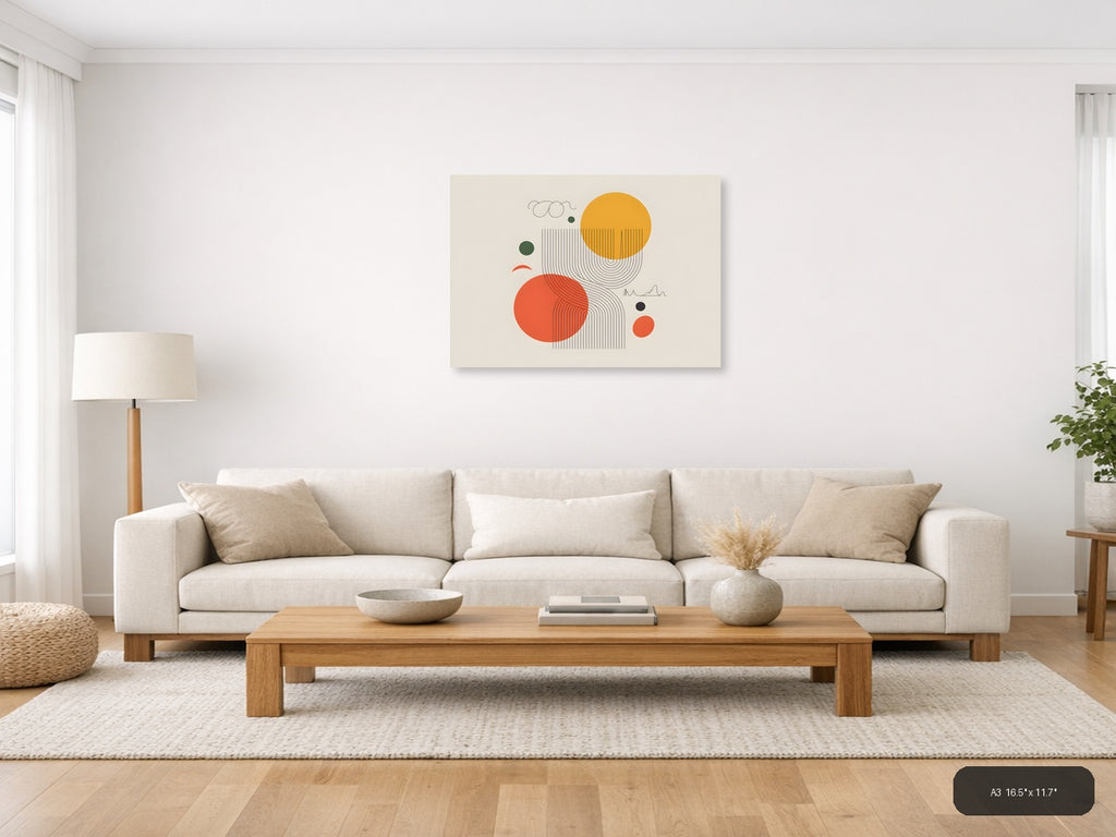 Modern Line Art with Geometric Circles Wall Art — A3 / Living Room