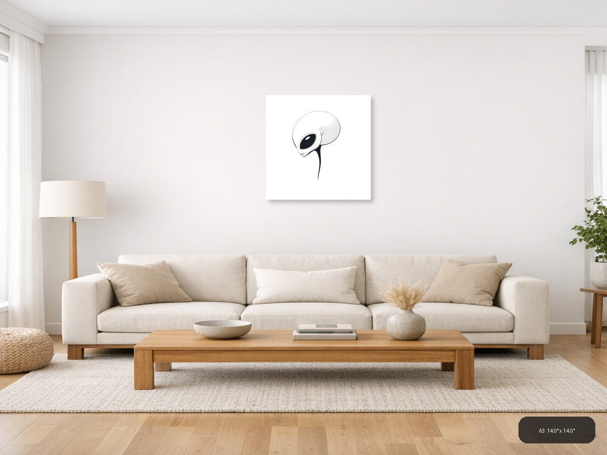 Minimalist Alien Head with Large Eyes Wall Art — A3 / Living Room