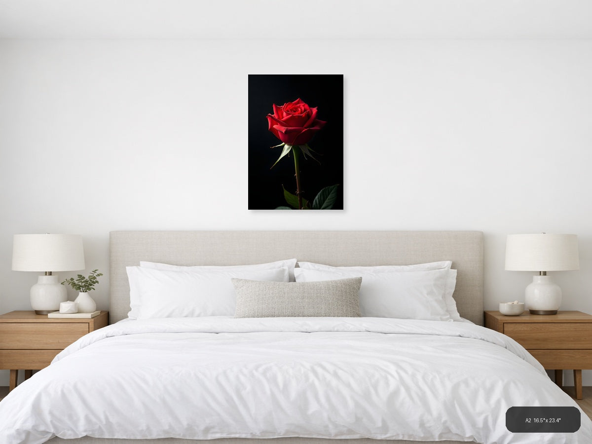 Red Rose on Black Background Photography Wall Art — A2 / Bedroom