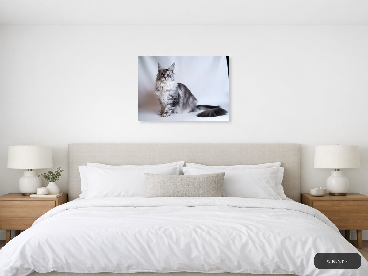 Gray Tabby Cat Portrait Minimalist Wall Art — A3 / Bedroom