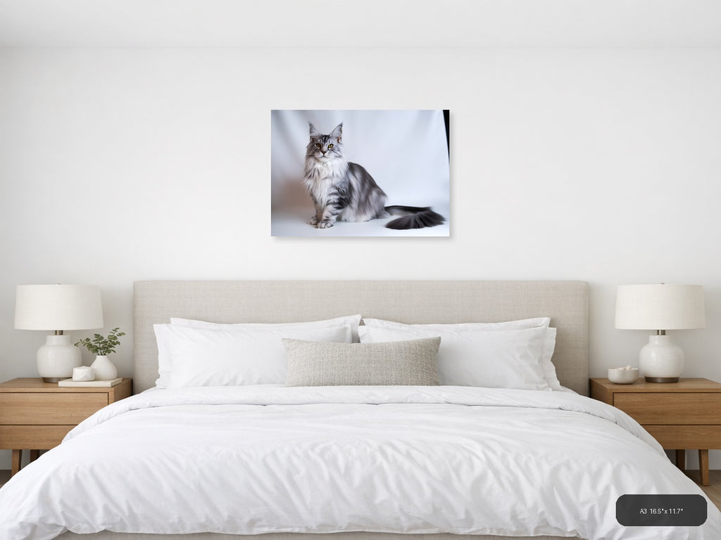 Gray Tabby Cat Portrait Minimalist Wall Art — A3 / Bedroom