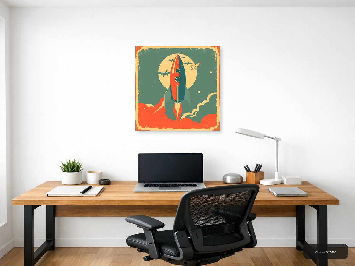 Vintage Rocket Launch Retro Space Wall Art — A2 / Office