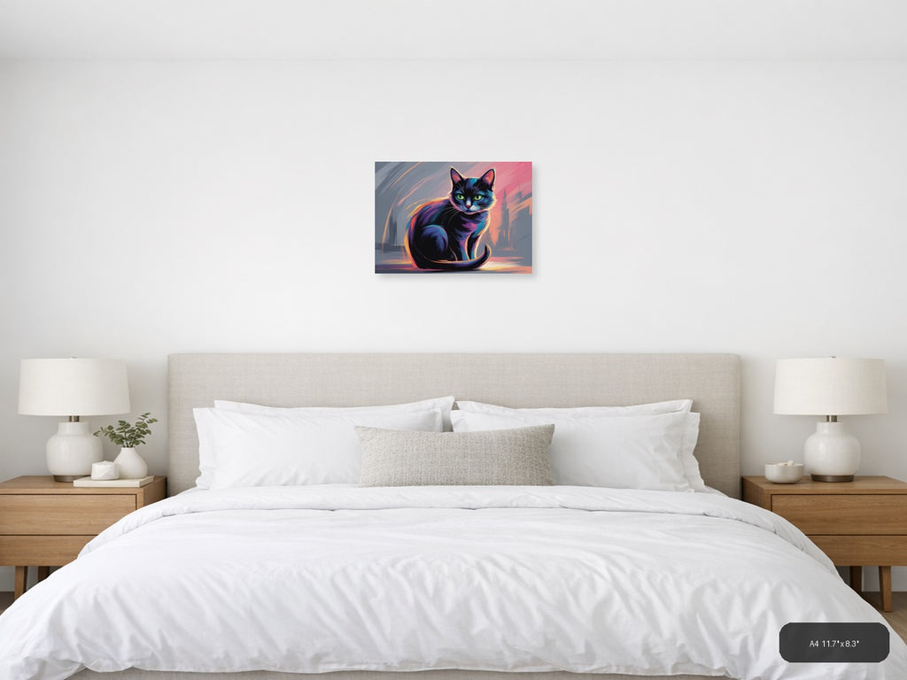 Neon Cat Abstract Glow Modern Wall Art — A4 / Bedroom
