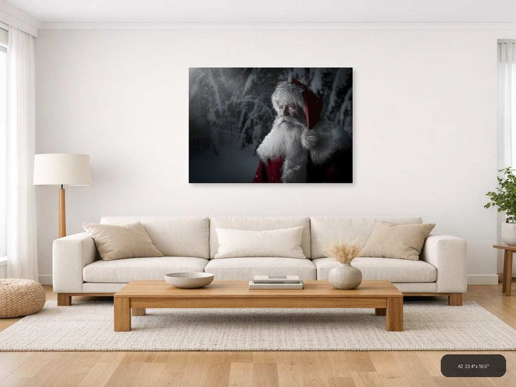 Santa in Snowy Forest Portrait Photography Wall Art — A2 / Living Room