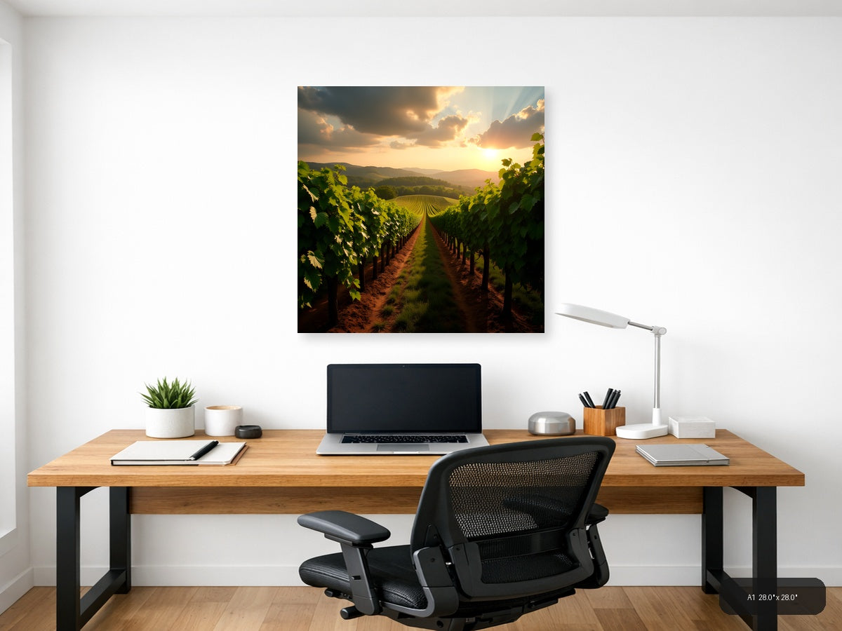 Golden Vineyard Sunset Photography - Landscape Wall Art — A1 / Office