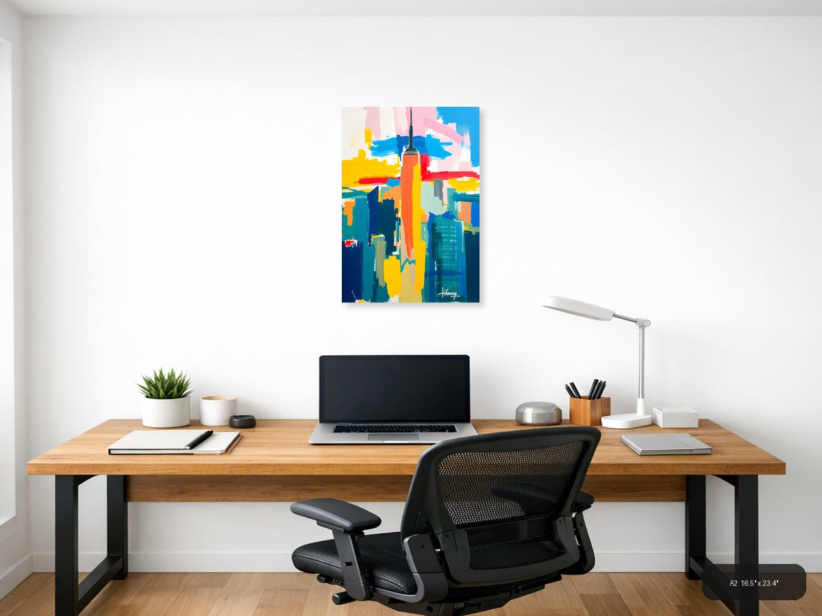 Abstract NYC Skyline - Vibrant Colorful Urban Wall Art — A2 / Office