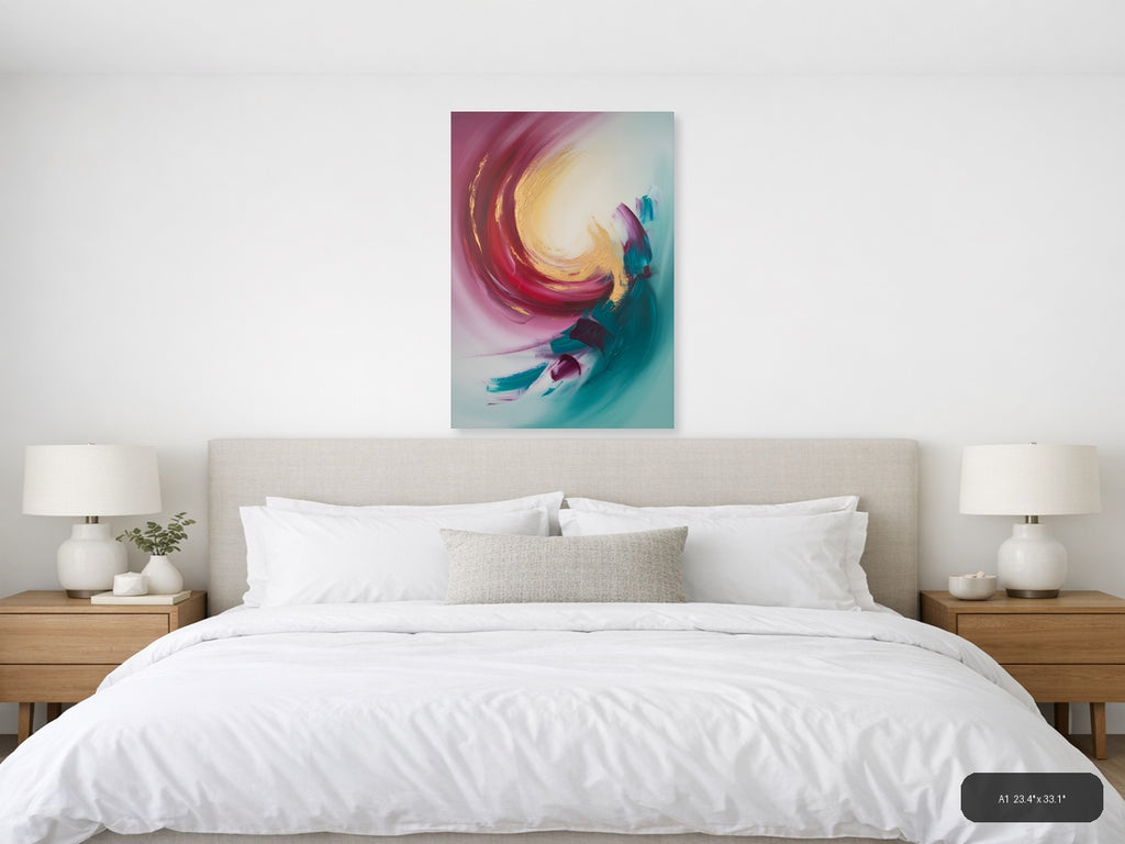 Abstract Spiral Pink Gold Turquoise Canvas Wall Art — A1 / Bedroom