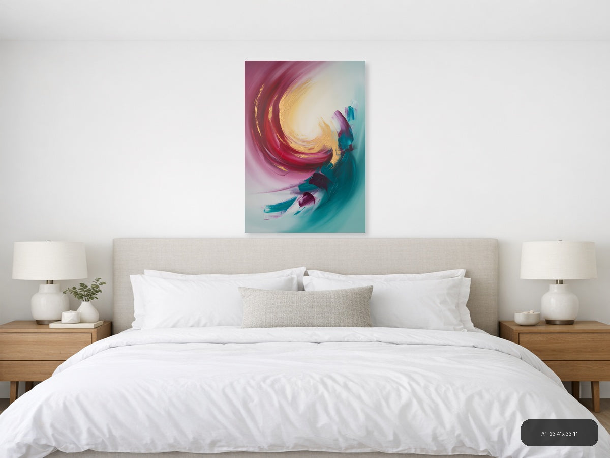 Abstract Spiral Pink Gold Turquoise Canvas Wall Art — A1 / Bedroom