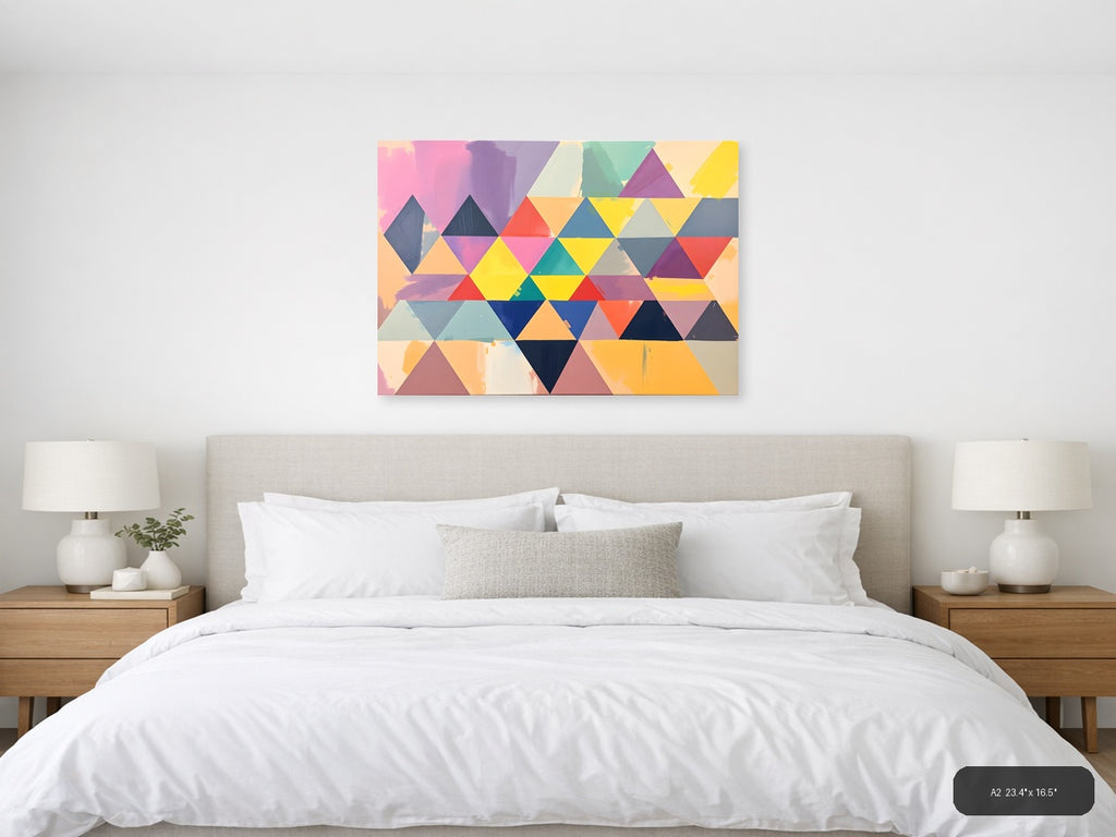Colorful Abstract Geometric Triangle Pattern Wall Art — A2 / Bedroom