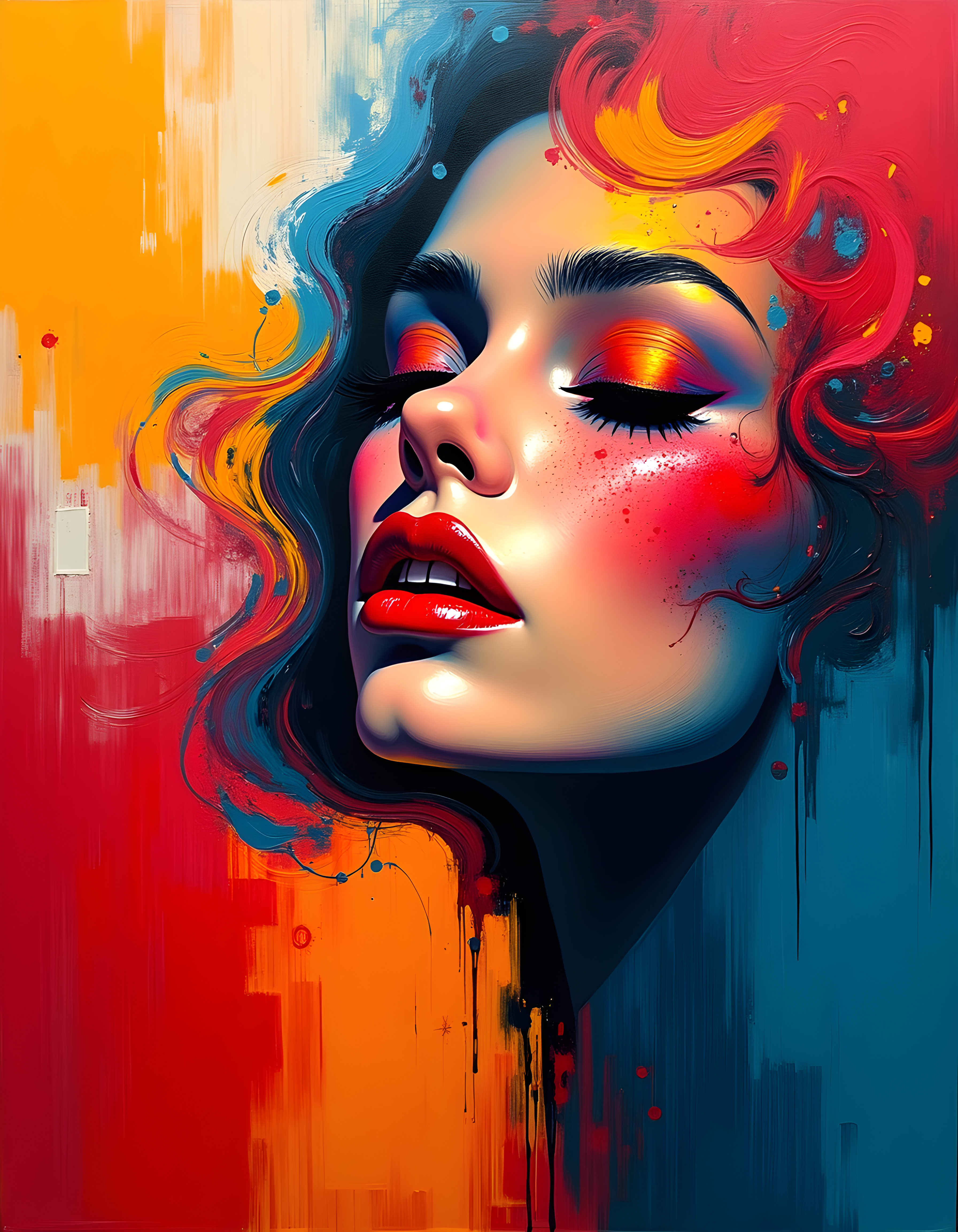 Colorful Abstract Portrait Woman Face Wall Art
