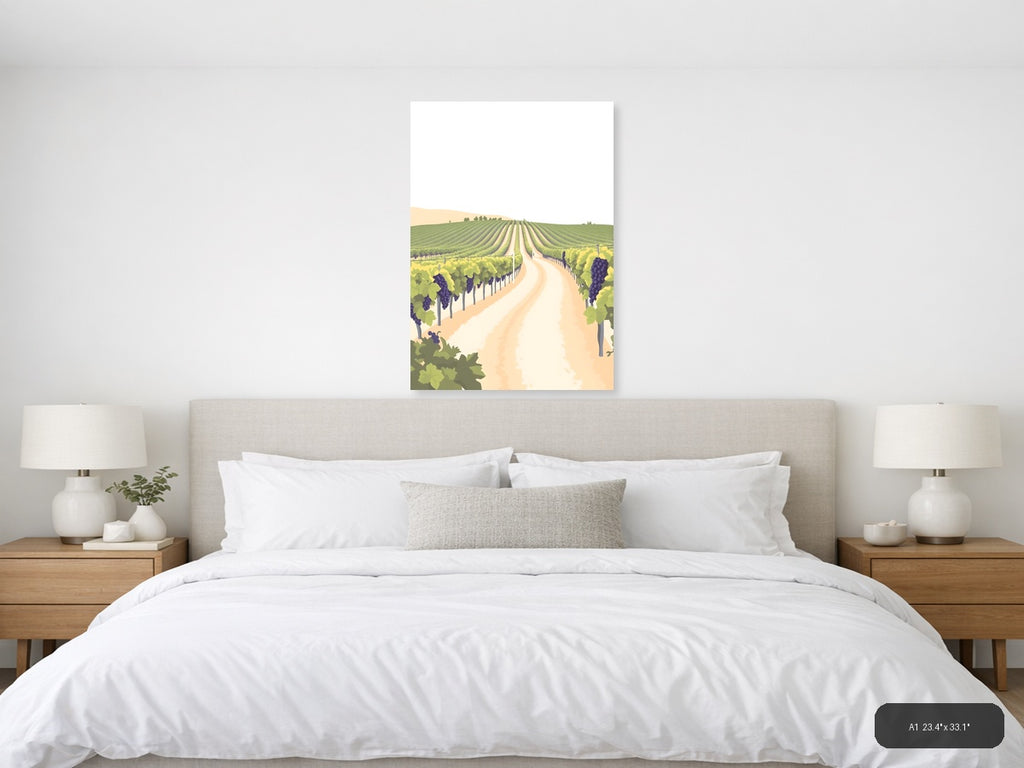 Minimalist Vineyard Landscape with Purple Grapes Wall Art — A1 / Bedroom
