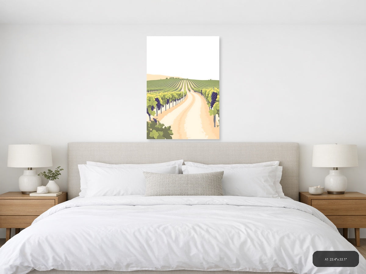 Minimalist Vineyard Landscape with Purple Grapes Wall Art — A1 / Bedroom