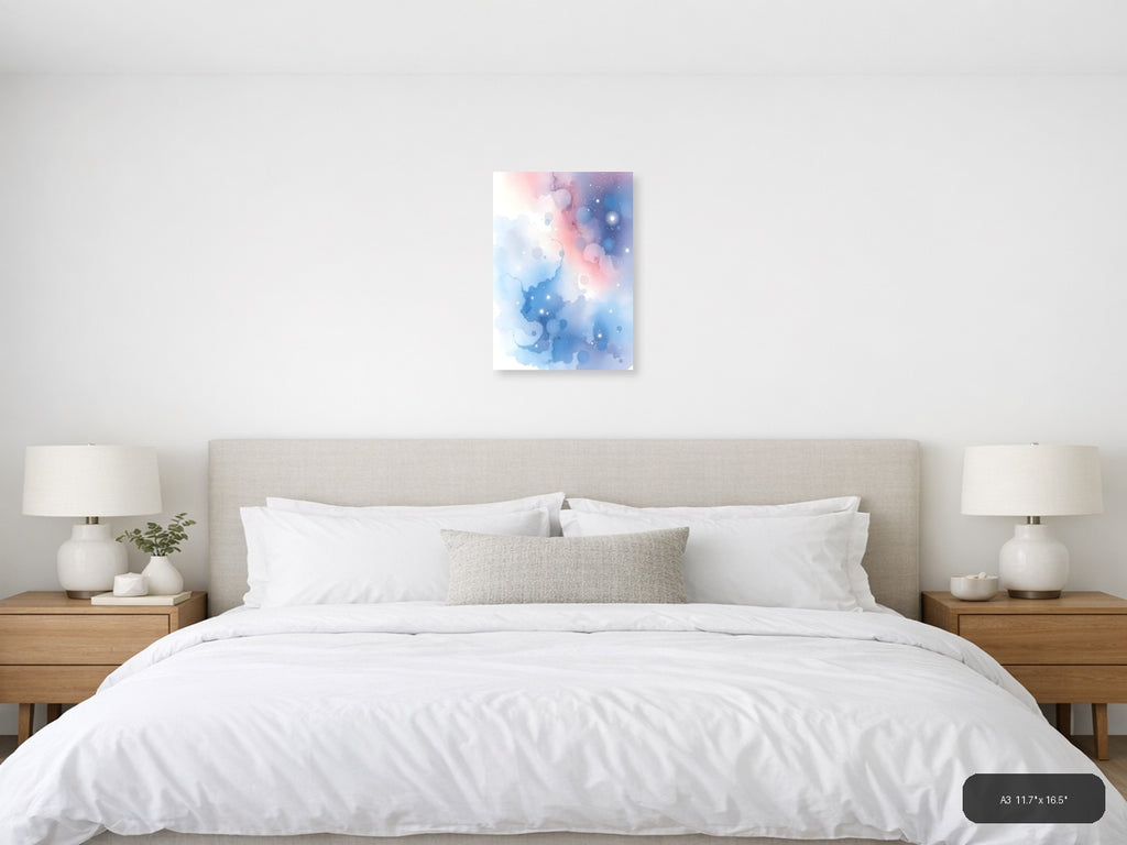 Abstract Watercolor Blue Pink Bokeh Particles Wall Art — A3 / Bedroom