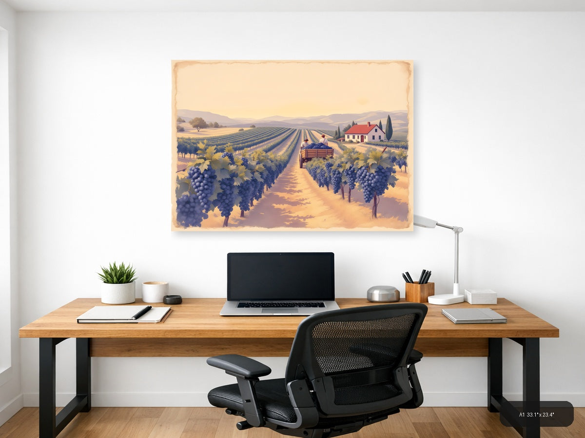 Vintage Tuscan Vineyard Harvest Landscape Wall Art — A1 / Office
