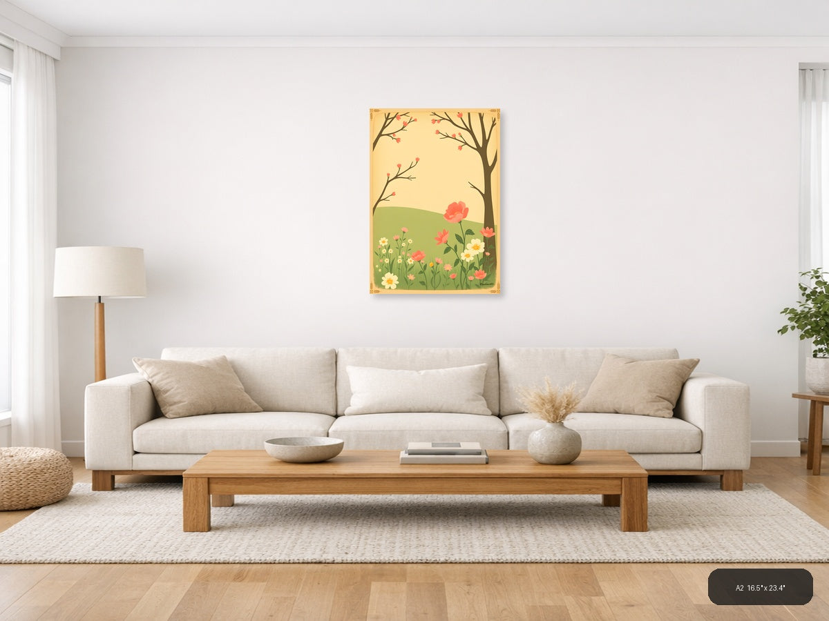 Vintage Spring Garden with Blooming Trees Wall Art — A2 / Living Room
