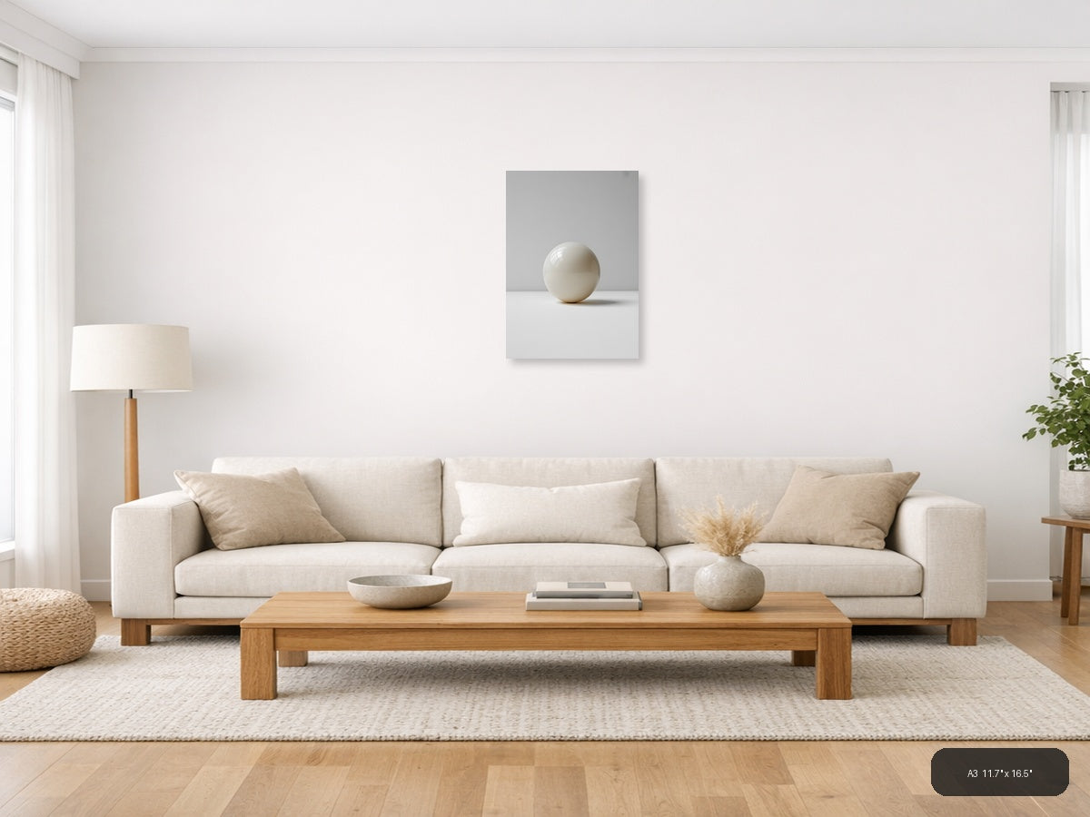 Minimalist Cream Sphere - Abstract Wall Art — A3 / Living Room
