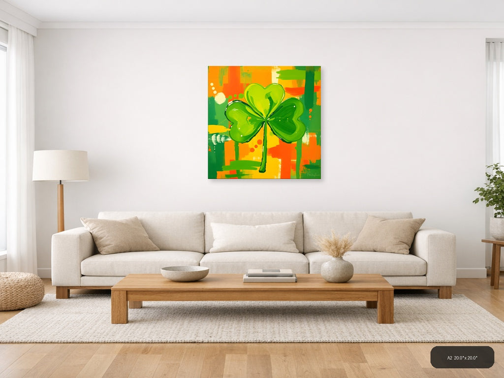 Abstract Green Shamrock St Patrick's Day Wall Art — A2 / Living Room