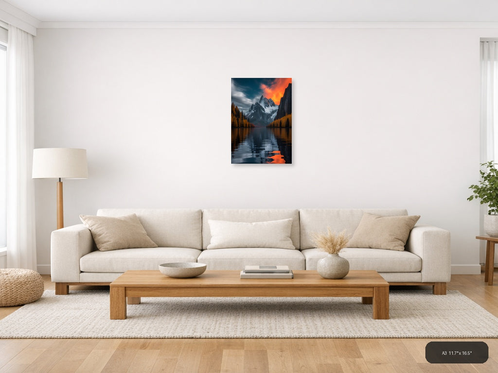 Alpine Lake Mountain Sunset Photography Wall Art — A3 / Living Room