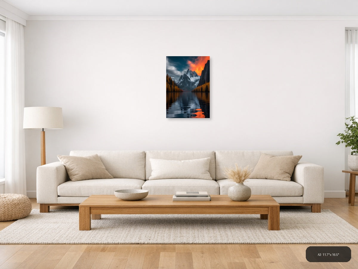 Alpine Lake Mountain Sunset Photography Wall Art — A3 / Living Room
