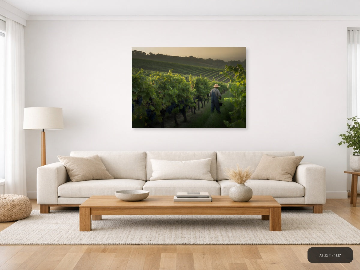 Vineyard Worker at Sunset - Photography Wall Art — A2 / Living Room