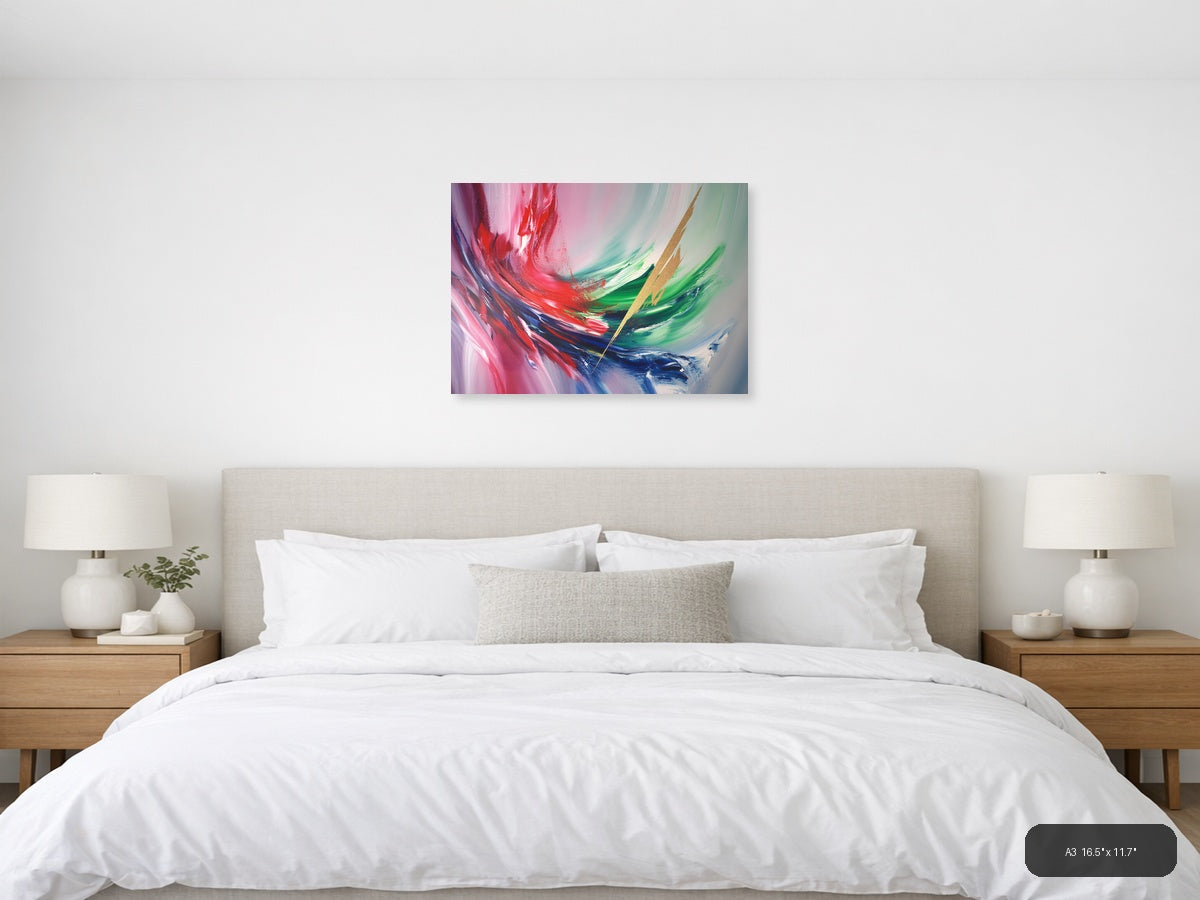 Abstract Fluid Motion Pink Red Green Blue Wall Art — A3 / Bedroom