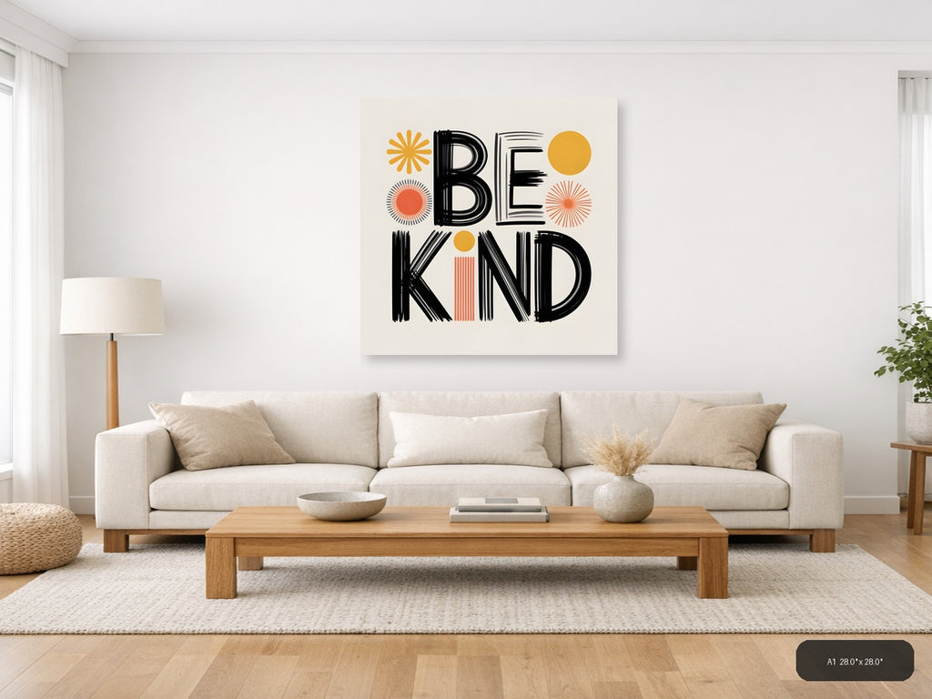 Be Kind Retro Line Art with Suns - Square Wall Art — A1 / Living Room